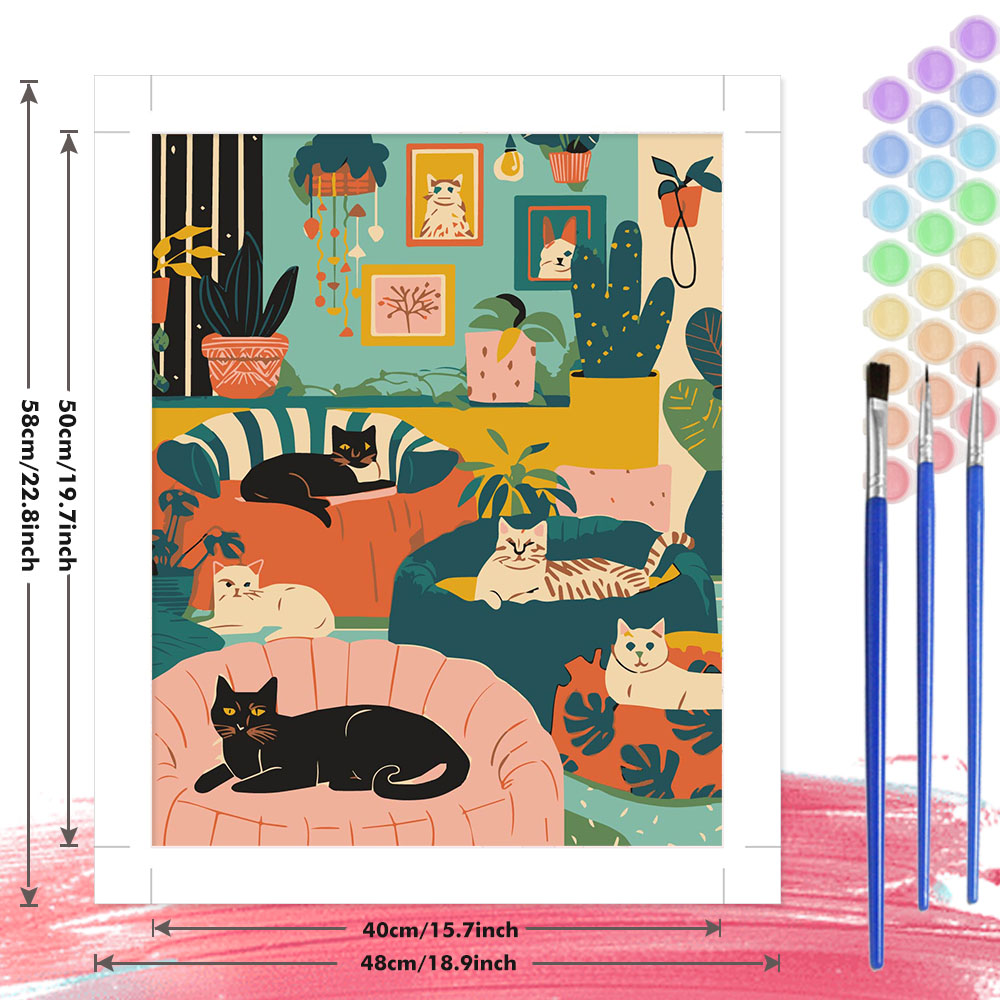 Description Picture 5 of itemPainting By Number Kits Colorful Cats Lounge Modern Living Room DIY Digital Oil Painting Animals Coloring Artcraft Handpaint